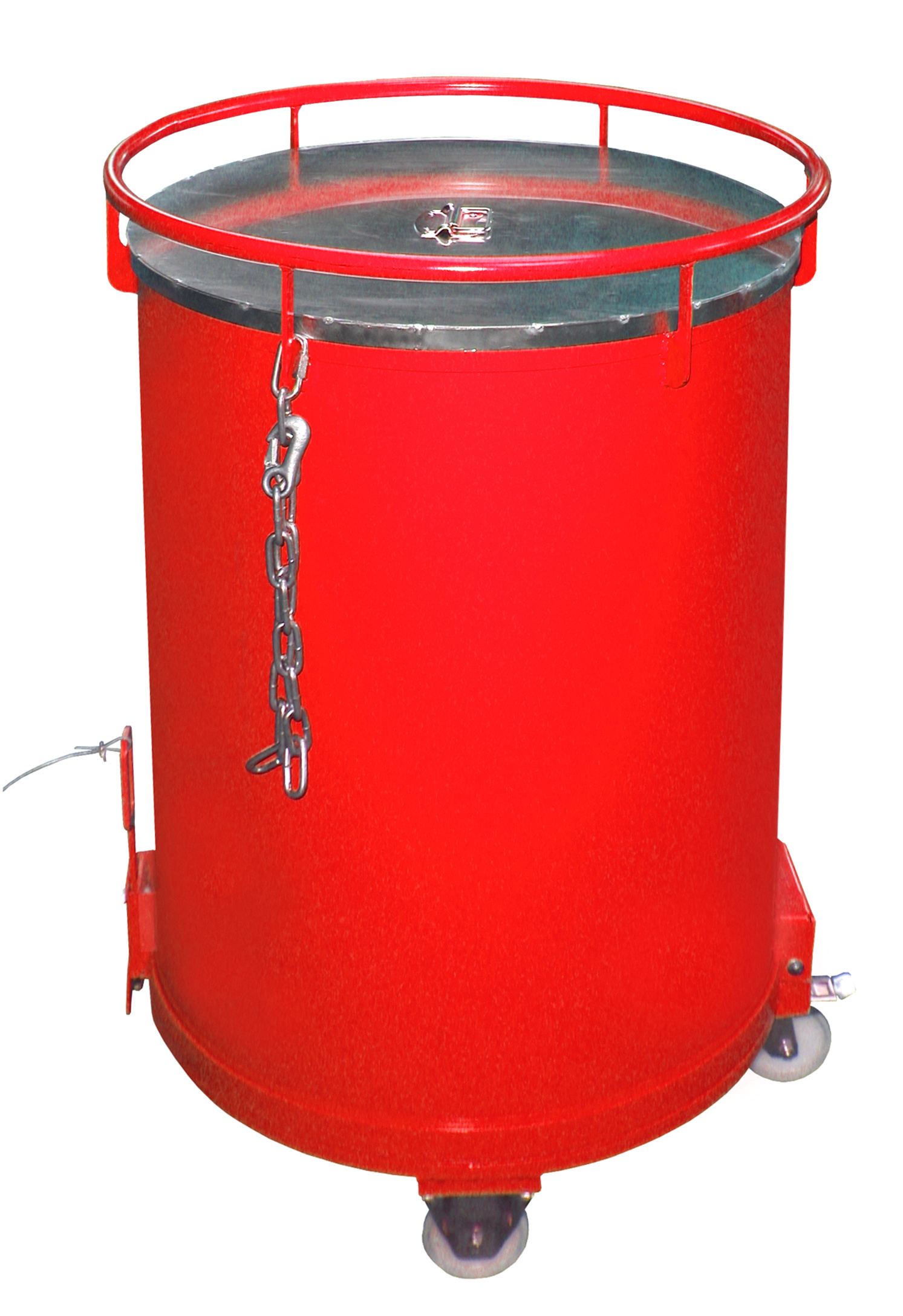 Rundbehälter Typ RB RAL 3000 Feuerrot mit Deckel und Rollen (Zubehör)
