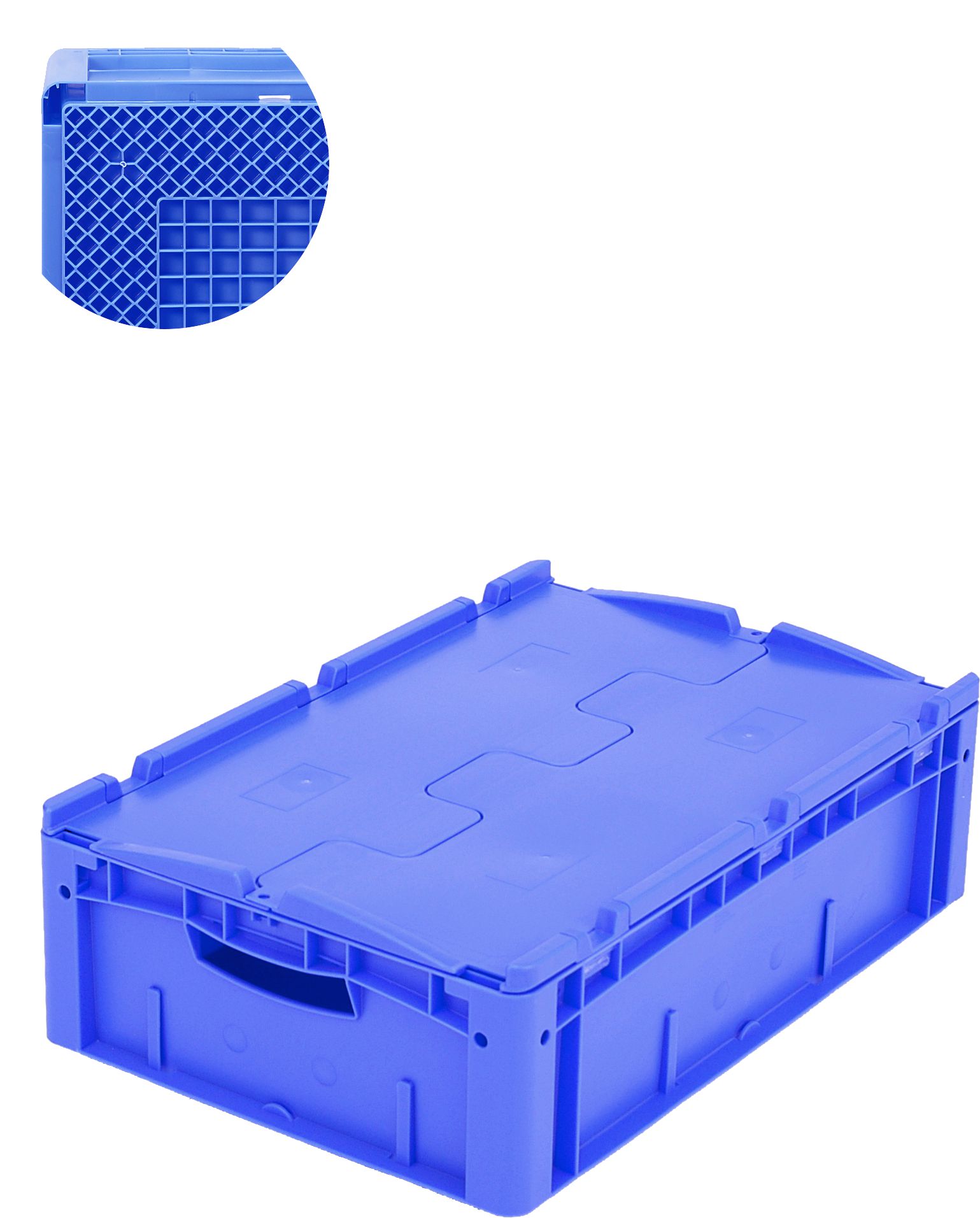 Eurostapelbehälter XL mit Rippenboden RX XLD64171RX - mit anscharniertem zweiteiligem Klappdeckel