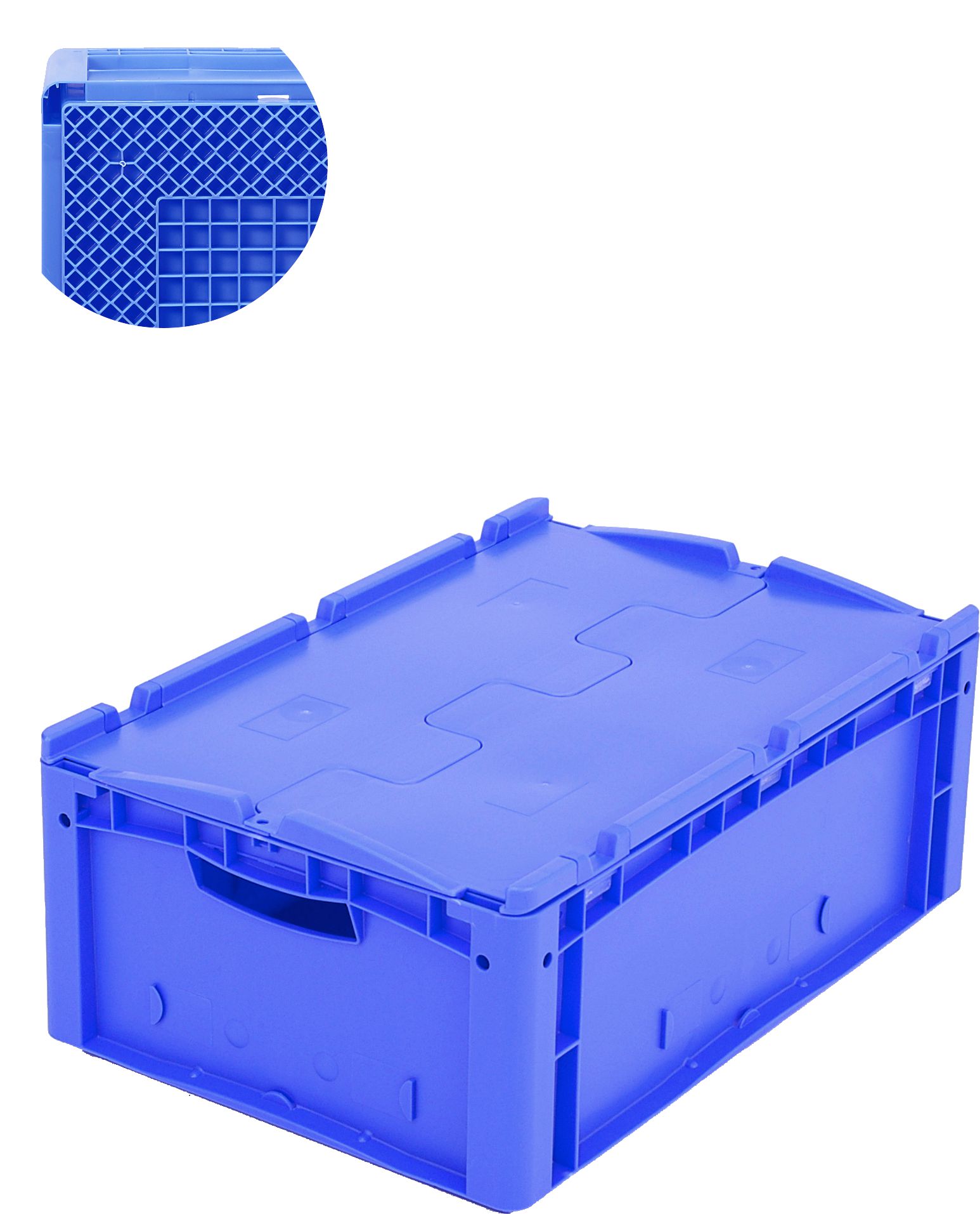 Eurostapelbehälter XL mit Rippenboden RX XLD64221RX - mit anscharniertem zweiteiligem Klappdeckel