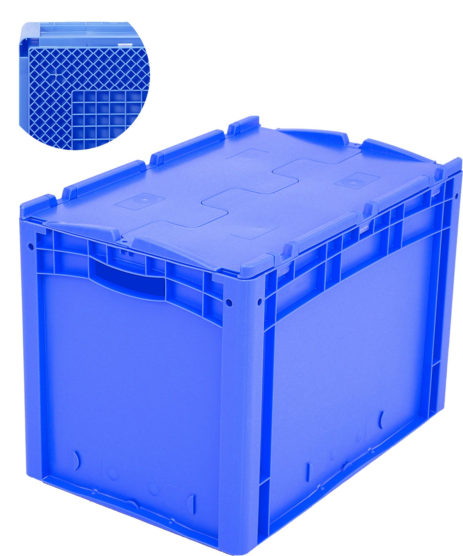 Eurostapelbehälter XL mit Rippenboden RX XLD64421RX - mit anscharniertem zweiteiligem Klappdeckel