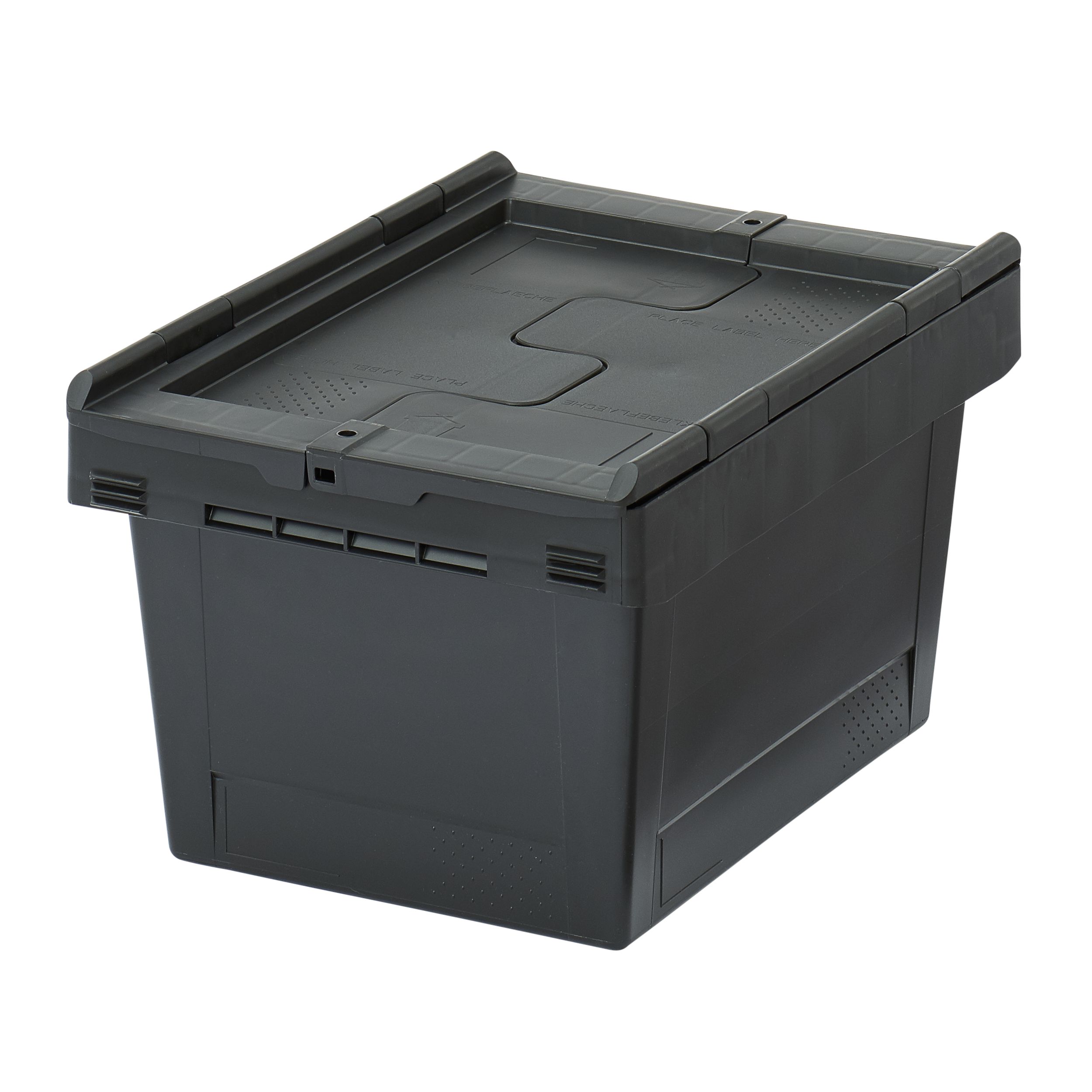 Mehrwegbehälter MB Eco MBD43221Eco - mit anscharniertem zweiteiligem Klappdeckel, Behälter aus Recyclingmaterial, Deckel aus Polypropylen