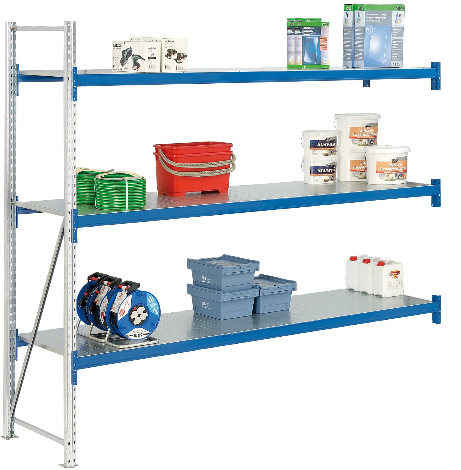 Weitspann-Komplettregale - mit verzinkten Stahleinlegesegmenten