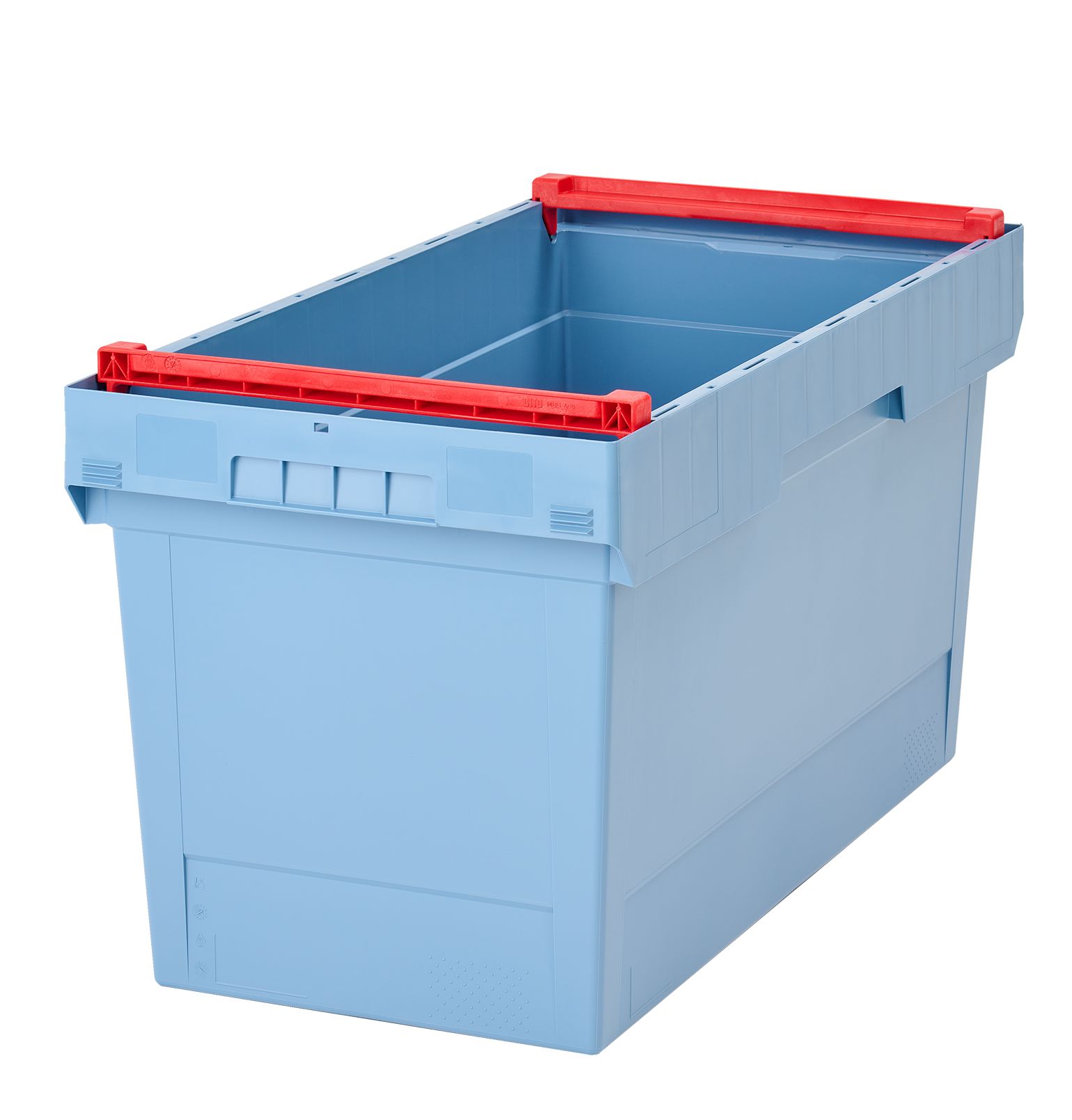 Mehrwegbehälter MB MBB84421 - mit montierten, schwenkbaren Stapelbügeln