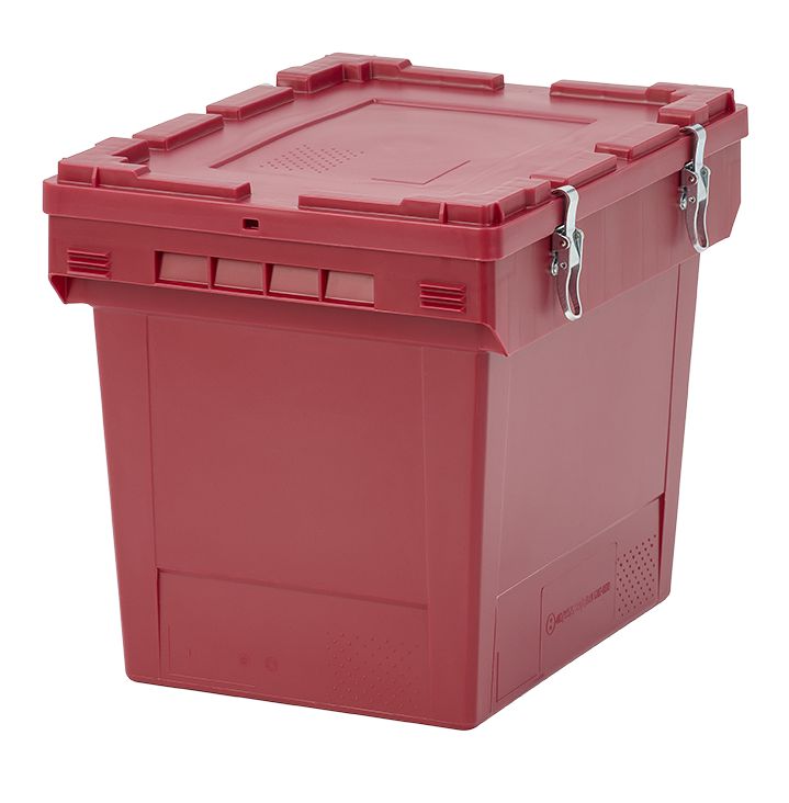 Mehrwegbehälter MB MBSG43321CLIP - für gefährliche Stoffe, Stülpdeckel mit Metallverschlüssen