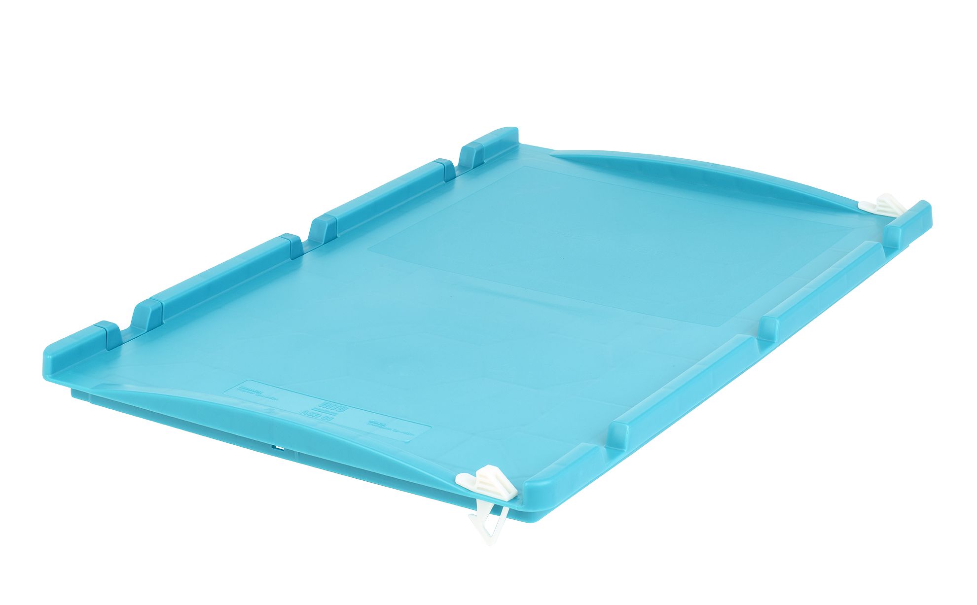 Auflagedeckel ASDV64trkis - einseitig anscharnierbar auf Kleinladungsträger KLT und Eurostapelbehälter XL