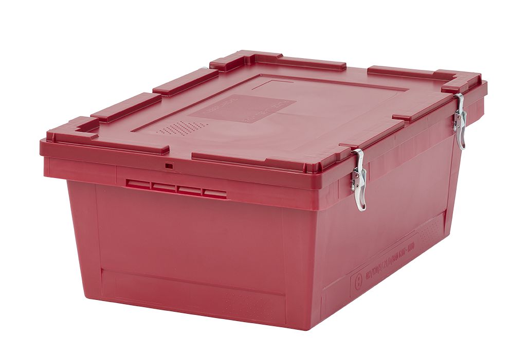 Mehrwegbehälter MB MBSG64221CLIP - für gefährliche Stoffe, Stülpdeckel mit Metallverschlüssen