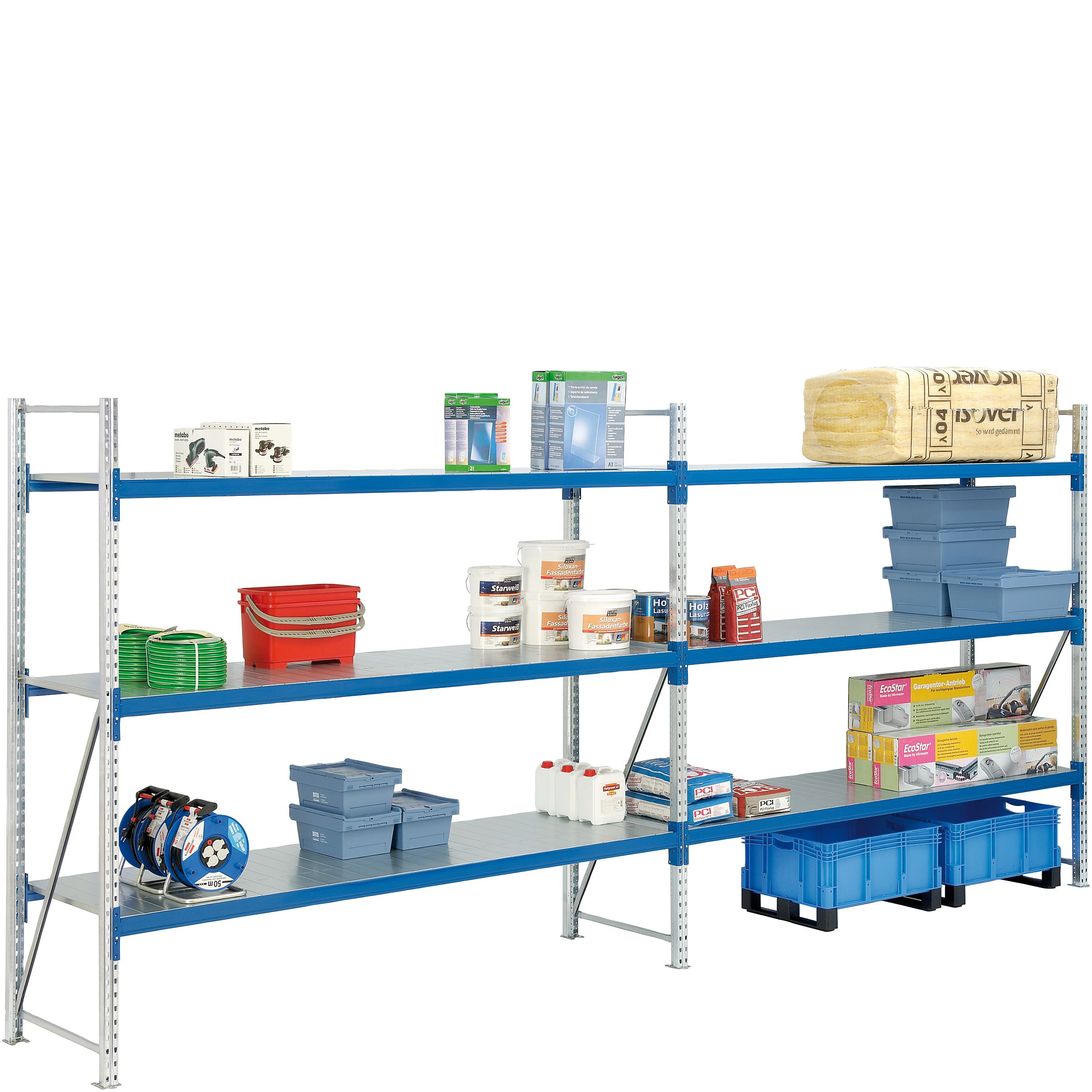 Weitspann-Komplettregale - mit verzinkten Stahleinlegesegmenten