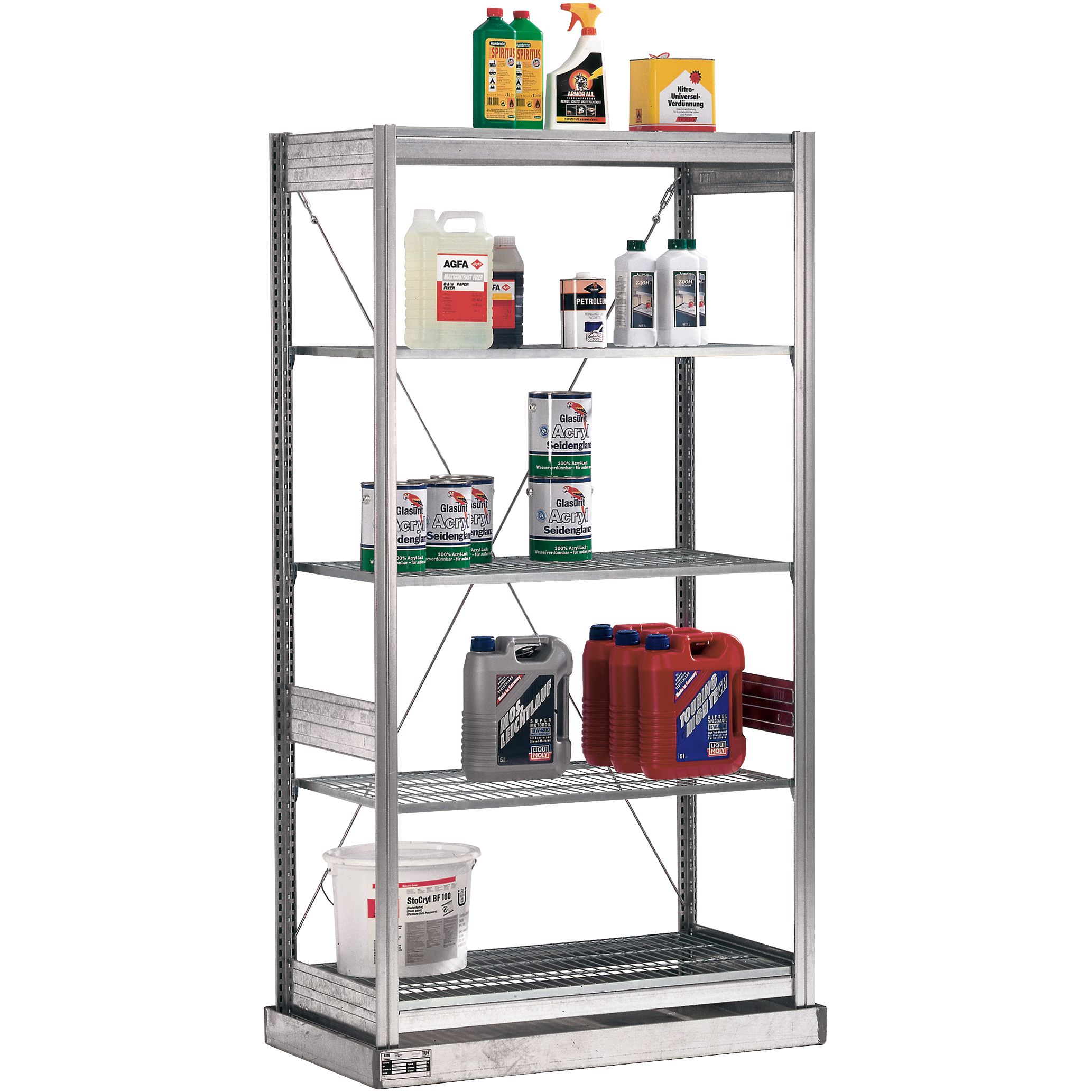 Kleingebinderegale - mit Gitterböden und Auffangwanne