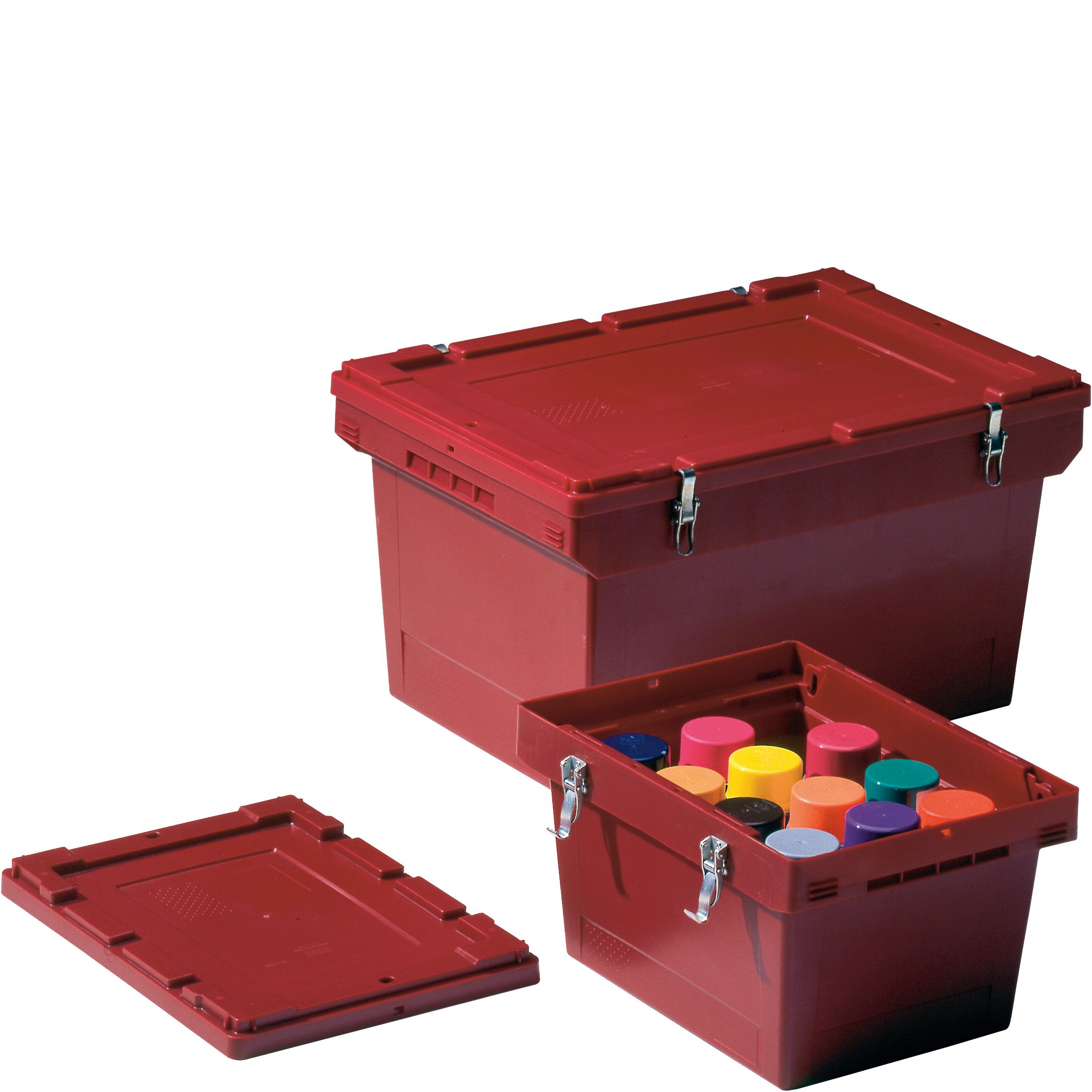 Mehrwegbehälter MB MBSG64321CLIP - für gefährliche Stoffe, Stülpdeckel mit Metallverschlüssen