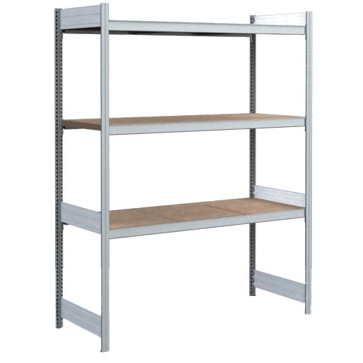 Großfachregale mit Spanplattenböden - glanzverzinkte Ausführung