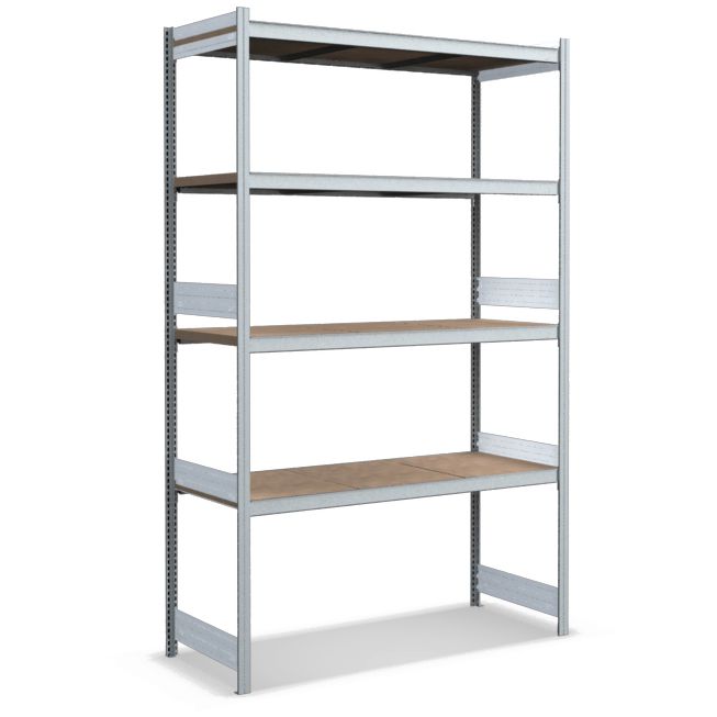 Großfachregale mit Spanplattenböden - glanzverzinkte Ausführung