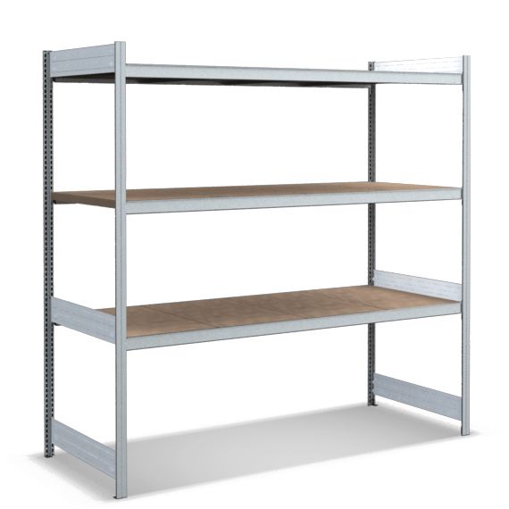 Großfachregale mit Spanplattenböden - glanzverzinkte Ausführung
