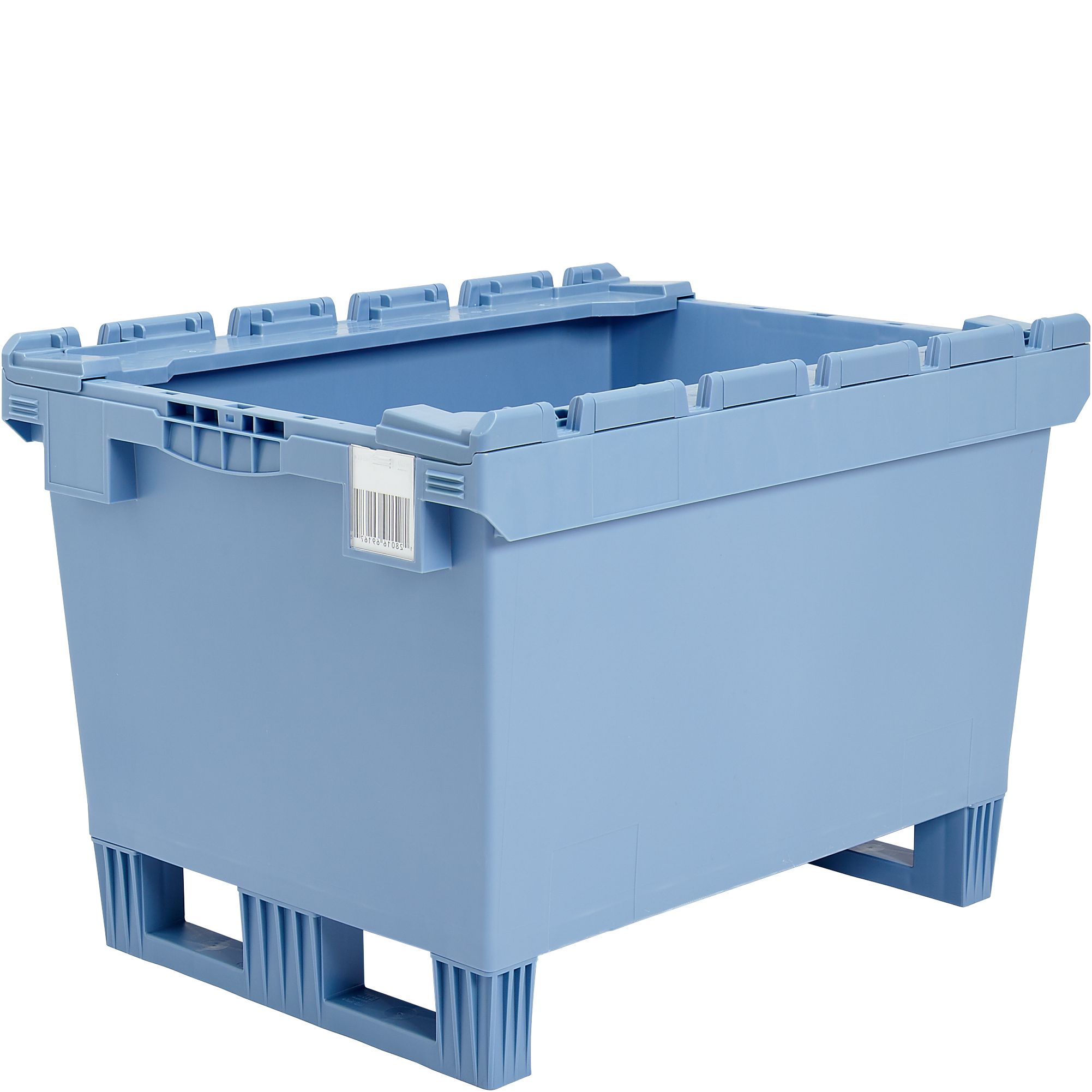 Mehrwegbehälter MB - Rippenboden MBB86421RKUFE - mit anscharnierten Stapelleisten und montierten Kufen