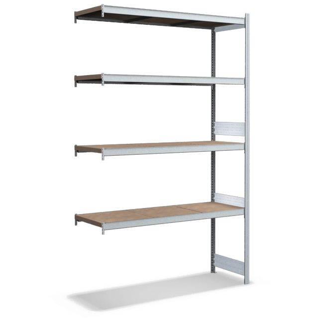 Großfachregale mit Spanplattenböden - glanzverzinkte Ausführung