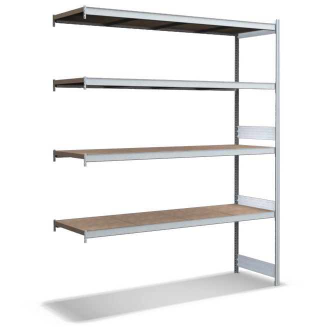 Großfachregale mit Spanplattenböden - glanzverzinkte Ausführung