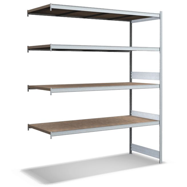 Großfachregale mit Spanplattenböden - glanzverzinkte Ausführung