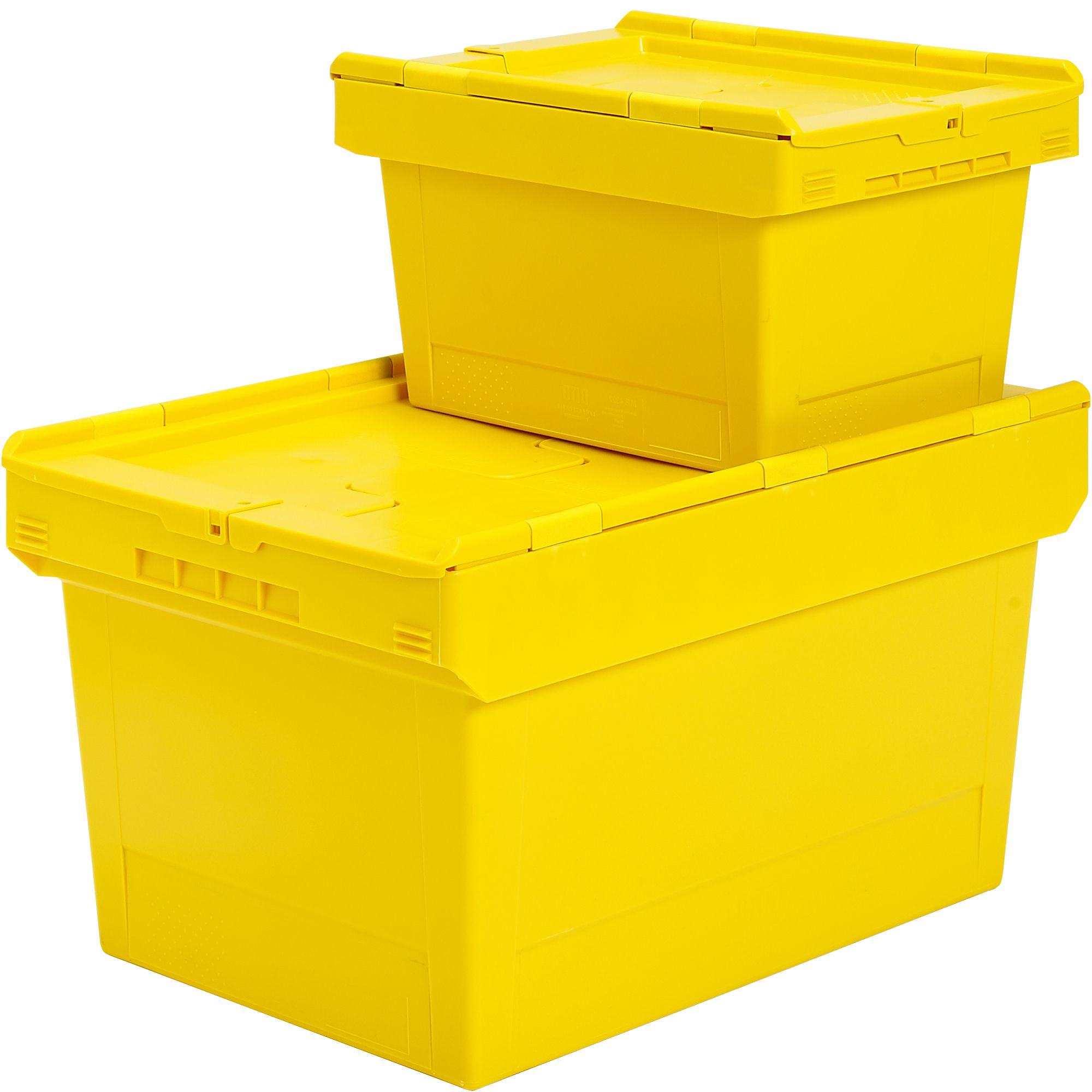 Mehrwegbehälter MB - Sonderlösung für Post- oder Paketeinsatz MBD32151POST - mit anscharniertem zweiteiligem Klappdeckel