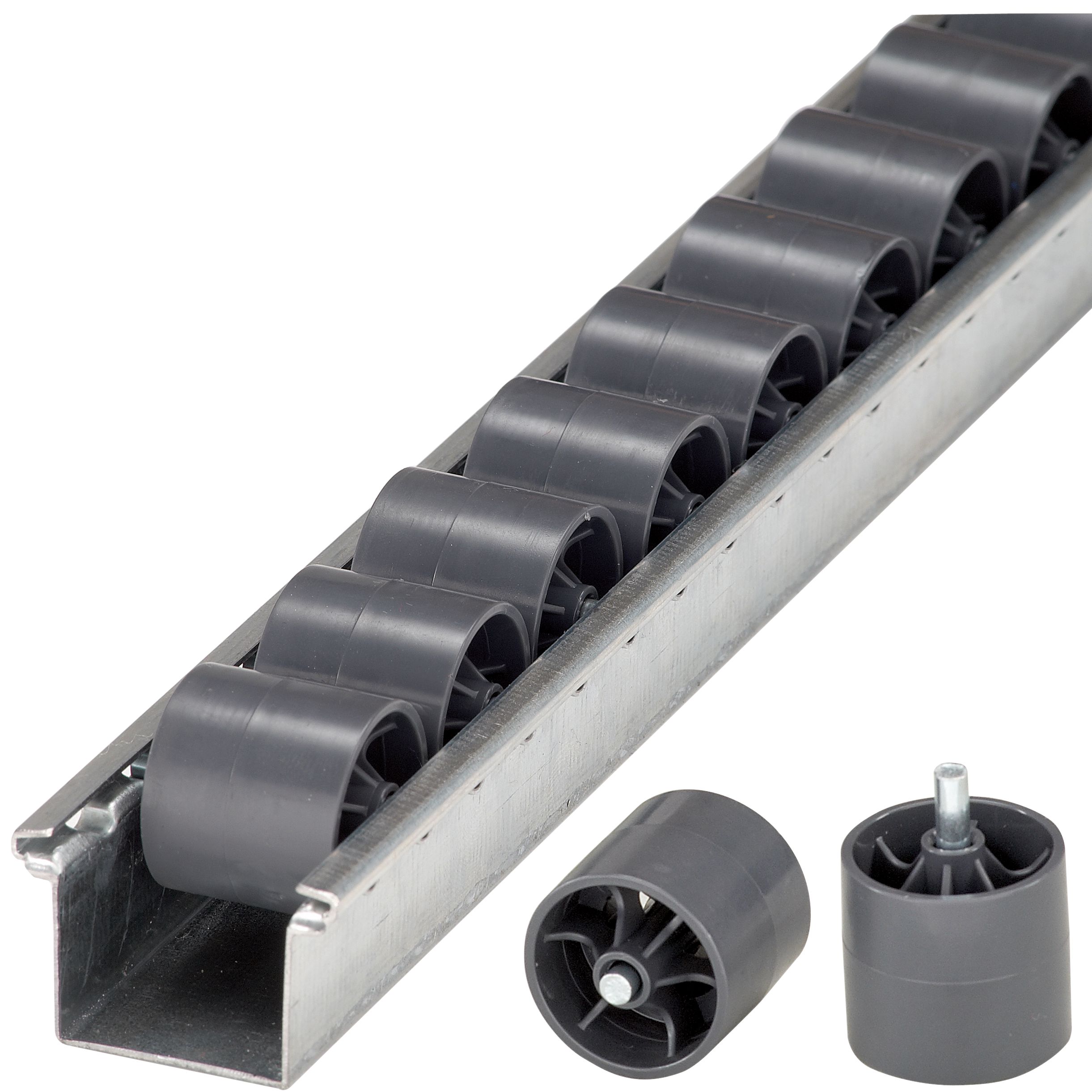 Rollenleisten - mit Kunststoff-Zylinderrollen und Stahlachse