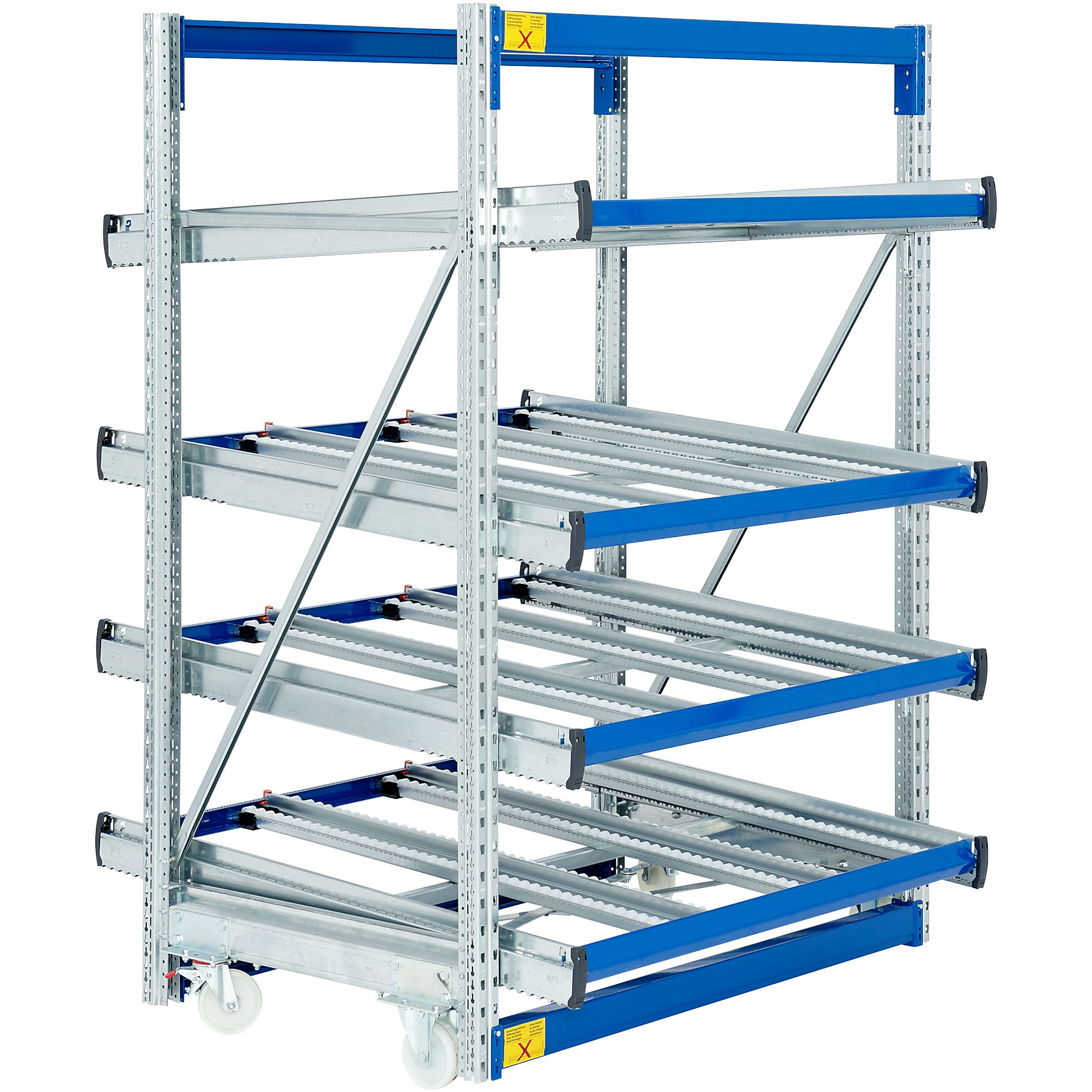 Stückgut-Durchlaufregale FLEX - verfahrbar, Vorlaufebenen gerade