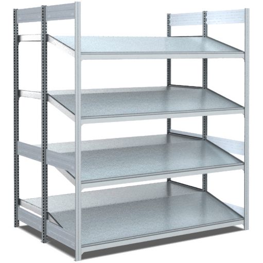 Bereitstellregale - doppelt tief/hinten gerade/vorne schräg, glanzverzinkte Ausführung