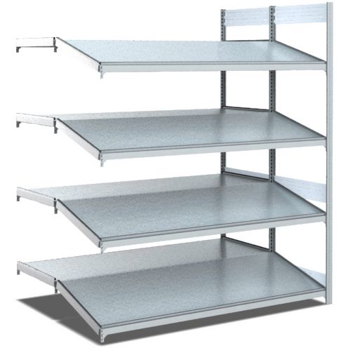 Bereitstellregale - doppelt tief/hinten gerade/vorne schräg, glanzverzinkte Ausführung