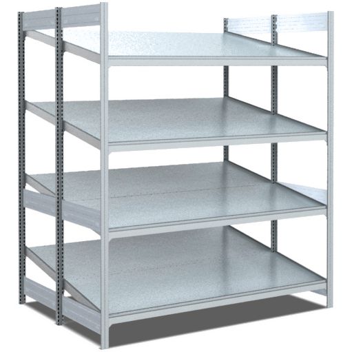 Bereitstellregale - doppelt tief/hinten schräg/vorne schräg, glanzverzinkte Ausführung