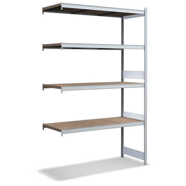 Großfachregale mit Spanplattenböden - glanzverzinkte Ausführung