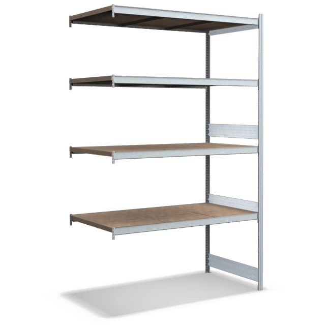 Großfachregale mit Spanplattenböden - glanzverzinkte Ausführung