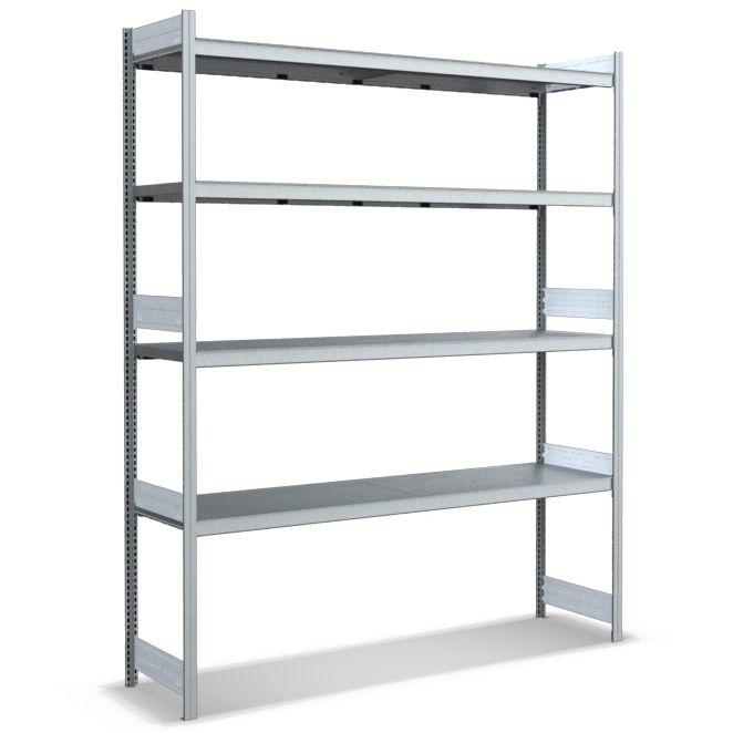 Großfachregale mit Stahlböden - glanzverzinkte Ausführung