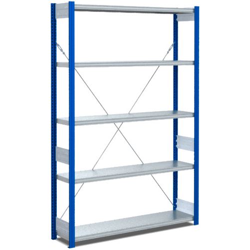 Fachbodenregale Typ EL - Fachlast 100 kg - Stützen RAL 5010 Enzianblau, übrige Regalbauteile glanzverzinkt