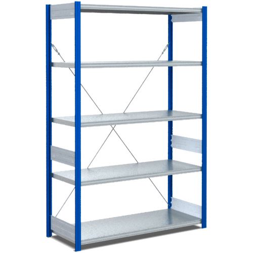 Fachbodenregale Typ EL - Fachlast 100 kg - Stützen RAL 5010 Enzianblau, übrige Regalbauteile glanzverzinkt