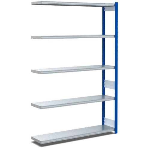 Fachbodenregale Typ EL - Fachlast 100 kg - Stützen RAL 5010 Enzianblau, übrige Regalbauteile glanzverzinkt