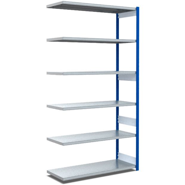 Fachbodenregale Typ EL - Fachlast 100 kg - Stützen RAL 5010 Enzianblau, übrige Regalbauteile glanzverzinkt