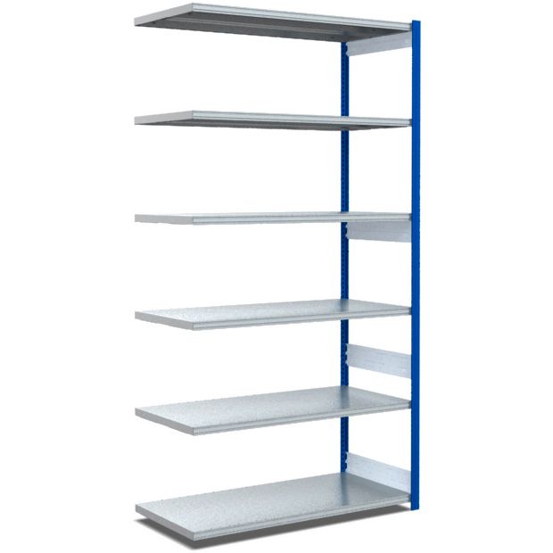 Fachbodenregale Typ EL - Fachlast 100 kg - Stützen RAL 5010 Enzianblau, übrige Regalbauteile glanzverzinkt