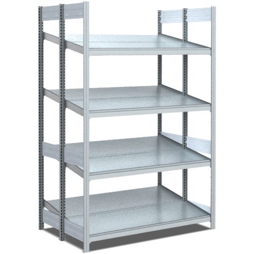 Bereitstellregale - doppelt tief/hinten schräg/vorne schräg, glanzverzinkte Ausführung