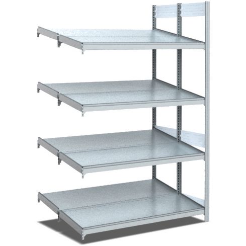 Bereitstellregale - doppelt tief/hinten schräg/vorne schräg, glanzverzinkte Ausführung
