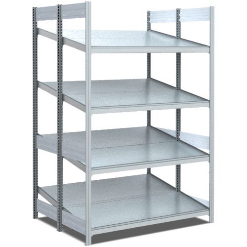 Bereitstellregale - doppelt tief/hinten schräg/vorne schräg, glanzverzinkte Ausführung
