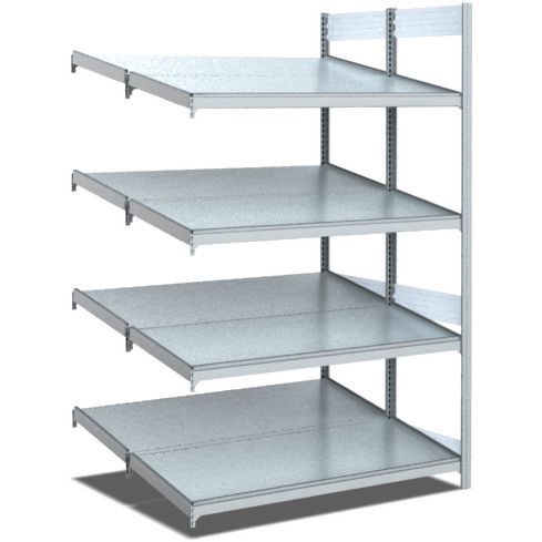 Bereitstellregale - doppelt tief/hinten schräg/vorne schräg, glanzverzinkte Ausführung