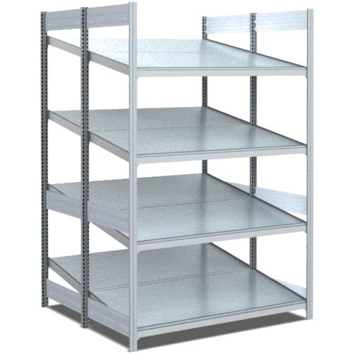 Bereitstellregale - doppelt tief/hinten schräg/vorne schräg, glanzverzinkte Ausführung