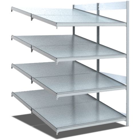 Bereitstellregale - doppelt tief/hinten schräg/vorne schräg, glanzverzinkte Ausführung