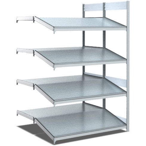 Bereitstellregale - doppelt tief/hinten gerade/vorne schräg, glanzverzinkte Ausführung