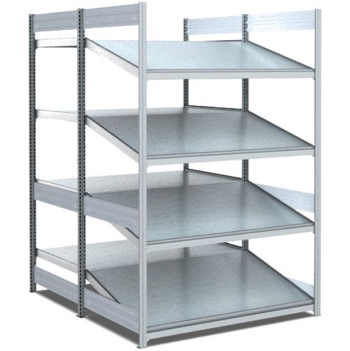 Bereitstellregale - doppelt tief/hinten gerade/vorne schräg, glanzverzinkte Ausführung