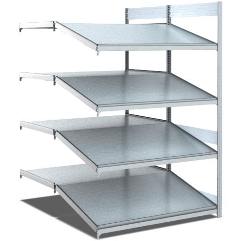 Bereitstellregale - doppelt tief/hinten gerade/vorne schräg, glanzverzinkte Ausführung
