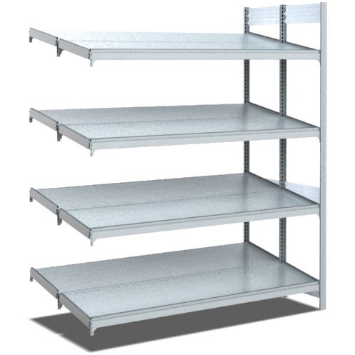 Bereitstellregale - doppelt tief/hinten schräg/vorne schräg, glanzverzinkte Ausführung