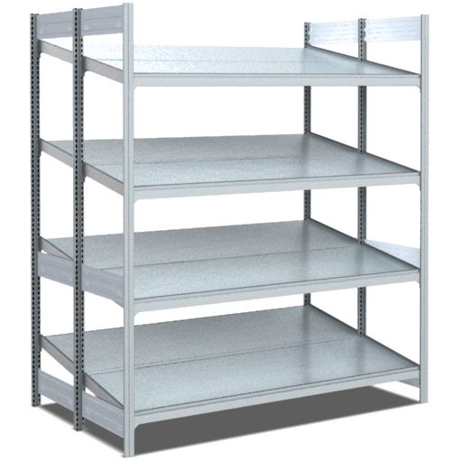 Bereitstellregale - doppelt tief/hinten schräg/vorne schräg, glanzverzinkte Ausführung