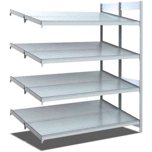 Bereitstellregale - doppelt tief/hinten schräg/vorne schräg, glanzverzinkte Ausführung