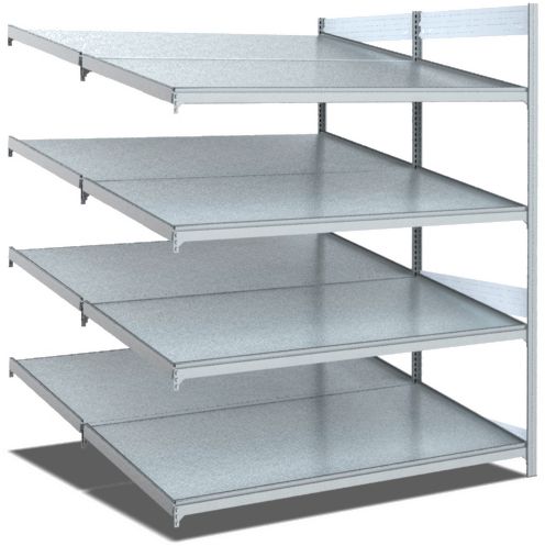 Bereitstellregale - doppelt tief/hinten schräg/vorne schräg, glanzverzinkte Ausführung