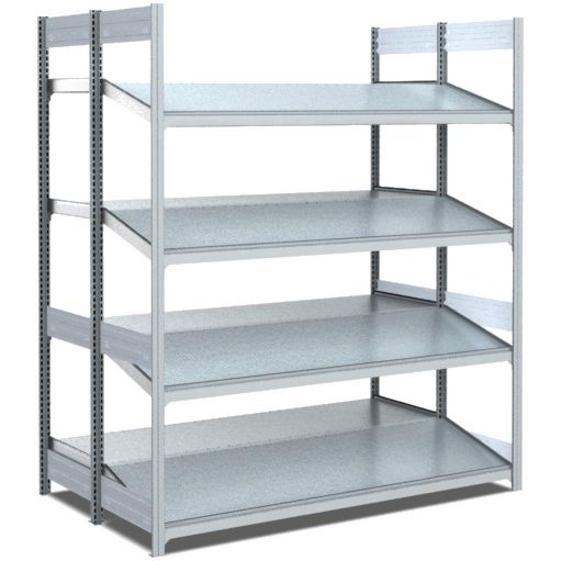 Bereitstellregale - doppelt tief/hinten gerade/vorne schräg, glanzverzinkte Ausführung
