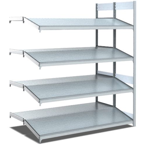 Bereitstellregale - doppelt tief/hinten gerade/vorne schräg, glanzverzinkte Ausführung