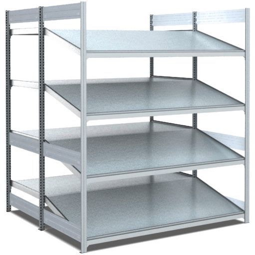 Bereitstellregale - doppelt tief/hinten gerade/vorne schräg, glanzverzinkte Ausführung